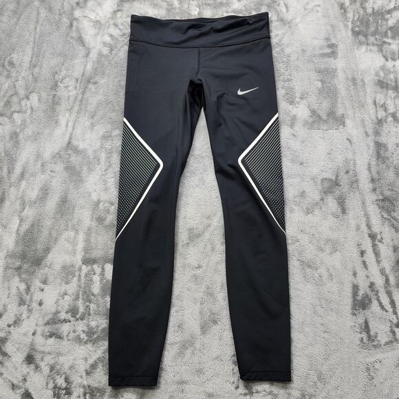 Nike Leggings Womens M Black White Power Running Ankle Training Workout Gym - Picture 1 of 10